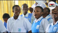 Students of KNUST SHS jubilating after they emerged winners at a debate competition organised by GES