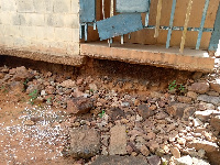 An eroded foundation of one of the police quarters in Akosombo