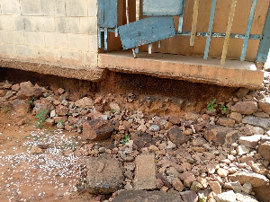 An eroded foundation of one of the police quarters in Akosombo