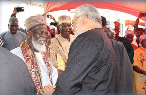 Former President Jerry John Rawlings exchanging pleasantries with Chief Imam, Sheikh Nuhu Sharubutu