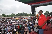 Vice President Kwesi Amissah-Arthur speaking at the NDC rally at New Abirem