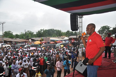 Vice President Kwesi Amissah-Arthur speaking at the NDC rally at New Abirem