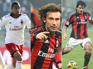 Ghana's Kevin-Prince Boateng and Italian duo, Gennaro Gattuso and Andrea Pirlo