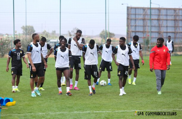 Black Stars players at a training session