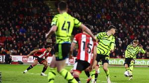 Martin Odegaard (right) put Arsenal ahead after five minutes with their 26th Premier League goal of