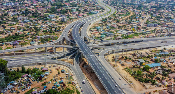 Aerial shot of the Pokuase interchange, Ghana's first four-tier interchange