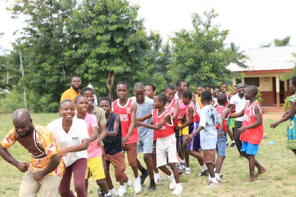 School children joining the queue to have fun