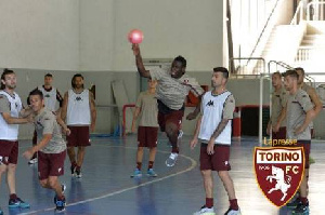 Afriyie Acquah with teammates in Handball game