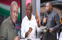 L-R: John Mahama, Kojo Oppong Nkrumah, John Dumelo