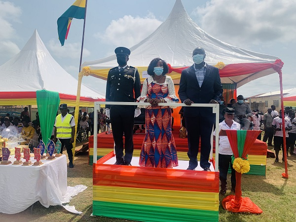 Honourable Faustina Amissah overseeing the march past competition at Boete