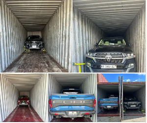 The cars loaded into containers headed back to Ghana