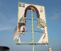 One of the defaced billboards at Tarkwa/Nsuerm