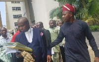 Mahama Ayariga with his Lawyer at the Court premises