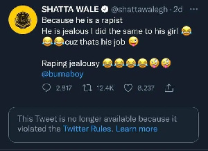 Shatta Wale's deleted post