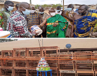 Nana Kwaku Appiah Owanwani I donated dual desks and PPEs to M/A Junior High School