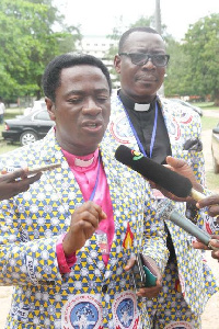 Apostle Samuel Akomeah addressing media at the Bantama CACI Central