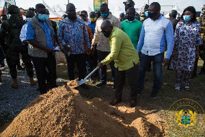 President Akufo Addo Cutting The Sod For The Construction Of The Road