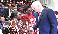 Former Prime Minister of Canada, Stephen Harper exchanging pleasantries with Akosua Frema Opare-Osei