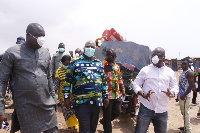 Greater Accra Regional Minister, Ishmael Ashittey with some officials at the landfill site