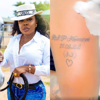 Afia Schwarzenegger tattoos her dad on her body