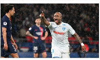 Dede Ayew's reaction after scoring a stunning goal against PSG