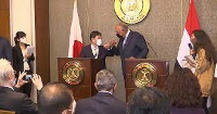 Japan's Foreign Minister Toshimitsu and his Egyptian counterpart Sameh