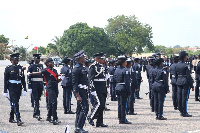 The recruits at a parade being inspected by the IGP