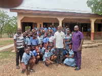 NPP Chairman with pupils of E/A Junior High School