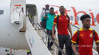 Daniel Afriyie and Danlad Ibrahim descending from the flight after Black Metors arrival