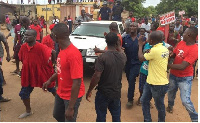 Clad in red attires, they blocked the dusty roads with used car tyres and set them ablaze