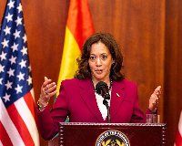 Kamala Harris with Akufo-Addo during a presser at the Jubilee House