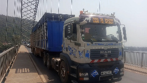 A heavy-duty truck on the Adomi Bridge