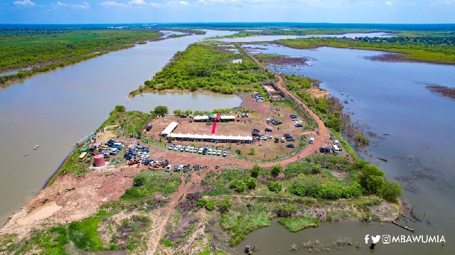 Aerial shot of the inland marine port