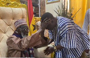 Prof Ameyaw-Akumfi receiving the blessings of Sheikh Usman Nuhu Sharubutu