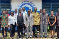 Dr Ayisi Addo of NACP (fourth left) with participants of GNA stakeholder engagement at Tema