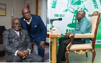 Akufo-Addo with BBC journalist and Akufo-Addo seated on his presidential chair