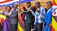 Opposition leaders attend prayers at the National Unity Platform party headquarters in Kampala