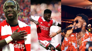 A photo of Bacary Sagna, Thomas Partey and Patoranking