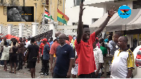 Jubilant NDC supporter at the party headquarters