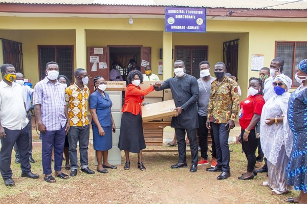 The kind hearted legislator donated these equipment ; laptops(2), Desktops Computers (3) etc