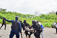 The simulated chaotic scene at the polling station