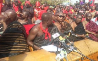 Nana Owusu Damoah Ameyaw III, Chief of Buaben addressing the media