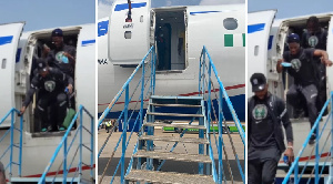 The Nigeria Super Eagles players descending from the plane at the airport