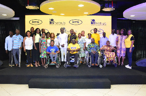 A Group Picture Of Adwoa Wiafe, Some Differently Abled Beneficiaries, Staff Of MTN Ghana And Innohub