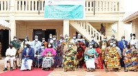 Shirley Ayorkor Botchwey, Finda Koroma &  Osagyefuo Amoatia Ofori Payin seated in a group photograph