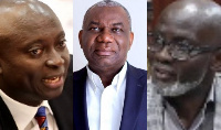 Boakye Agyarko sandwiched by Samuel Atta Akyea (left) and Gabby Asare Otchere-Darko (right)