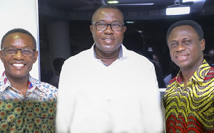 Samuel Ofosu-Ampofo (M) with Apostle Eric Nyamekye (R) and Apostle Alexander Kumi-Larbi (L)