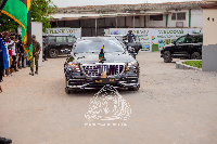 The Asantehene's car arrives at the premises of the renovated mosque