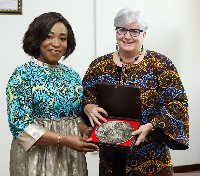 Stephanie Sullivan shares a photo with Shirley Ayorkor Botchwey as the latter bids her farewell