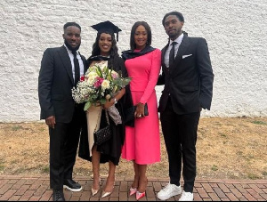 Okocha posted a photo along with Danielle, his wife and son at a graduation ceremony